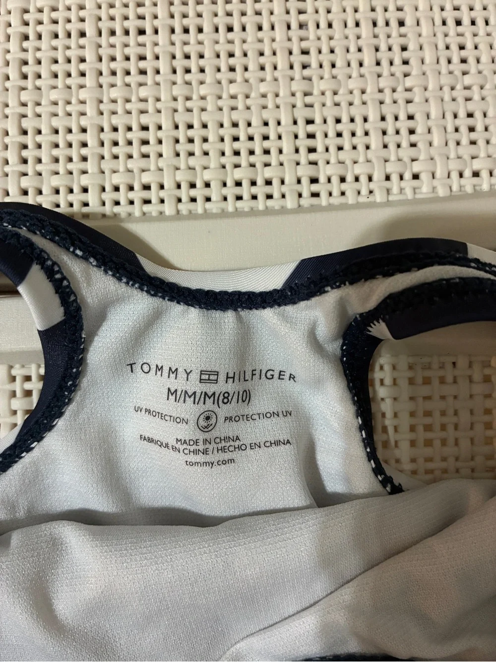 Girls Navy & White Stripe One-Piece Swimsuit with Sequin Star Size 8/10